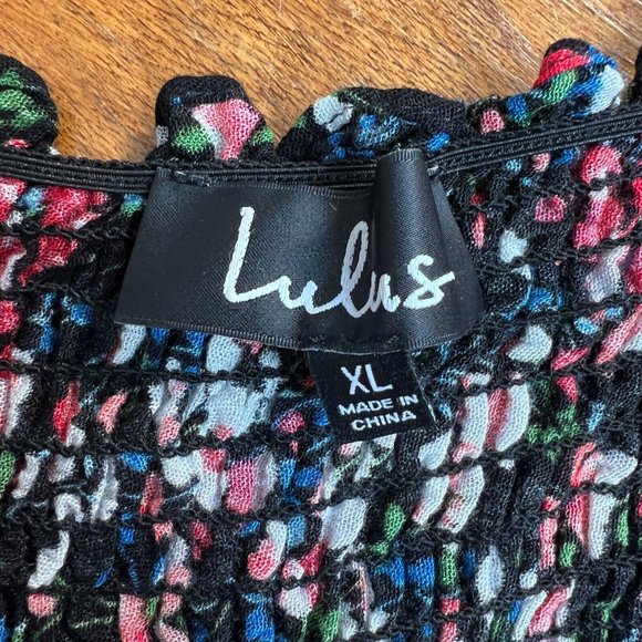 Lulu's Maxi Dress XL Black Floral Off the Shoulder Maxi Side Slits Romantic New - Picture 12 of 15